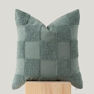 Set Of 2 Green Checkered Accent Pillow Covers Size 20 X 20